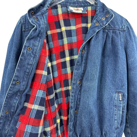 Vintage 80's Dawn Dark Wash Denim Flannel Lined Pleated Boxy Puff Jean Jacket - Picture 11 of 16